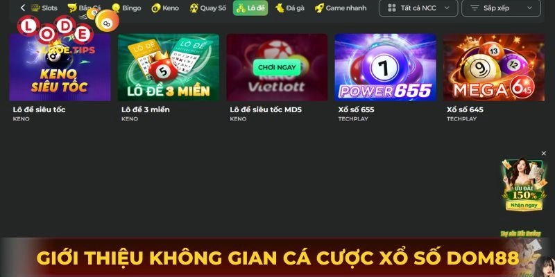 Giới thiệu không gian cá cược xổ số tại Dom88